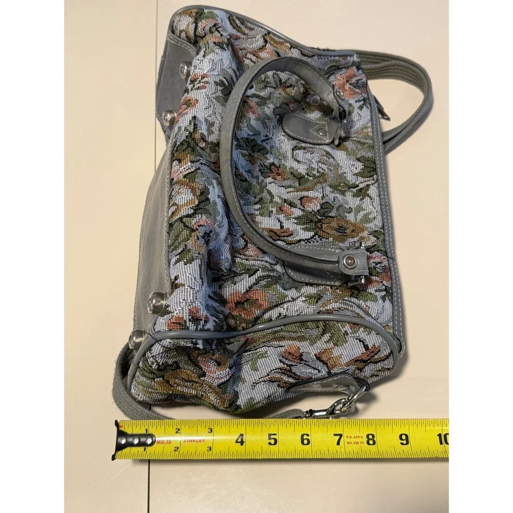 American Flyer Floral Tapestry Satchel Bag Grey Vintage Style Crossbody Travel‎